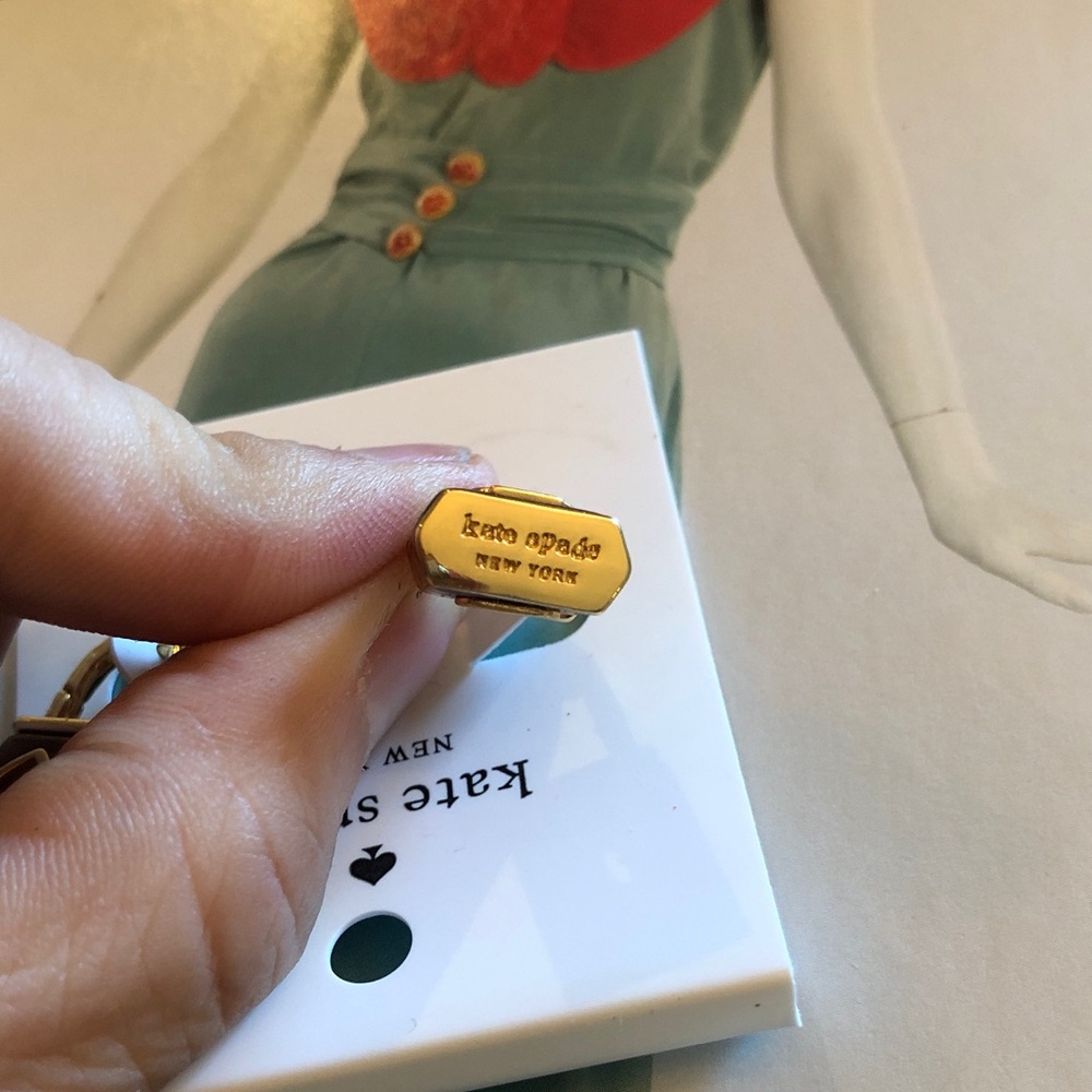 Authentic New on card. kate spade Brown and Gold Padlock Stud Earrings - Picture 5 of 7